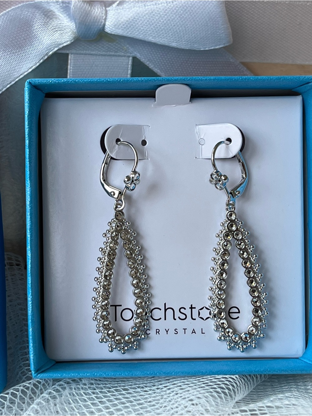 TSC Swarovski Aspire Silver Crystal Teardrop Dangle Earrings - Picture 5 of 7